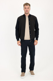 Brown Melange Stand Collar Zip Wool Knit Jacket