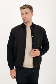 Brown Melange Stand Collar Zip Wool Knit Jacket