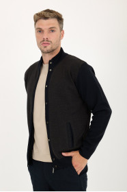Brown Melange Stand Collar Zip Wool Knit Jacket