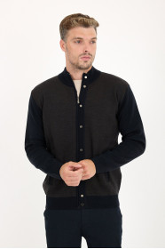 Brown Melange Stand Collar Zip Wool Knit Jacket