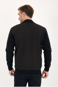 Brown Melange Stand Collar Zip Wool Knit Jacket
