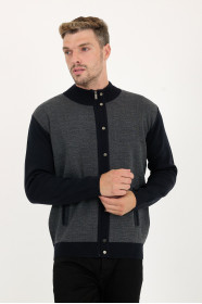 Dark Grey Stand Collar Zip Wool Knit Jacket