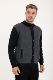 Dark Grey Stand Collar Zip Wool Knit Jacket
