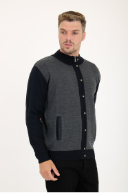 Dark Grey Stand Collar Zip Wool Knit Jacket