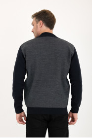 Dark Grey Stand Collar Zip Wool Knit Jacket