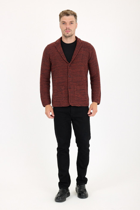 Terracotta Blazer Collar Button Wool Knit Jacket