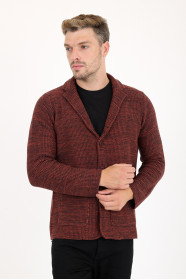 Terracotta Blazer Collar Button Wool Knit Jacket