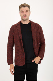 Terracotta Blazer Collar Button Wool Knit Jacket