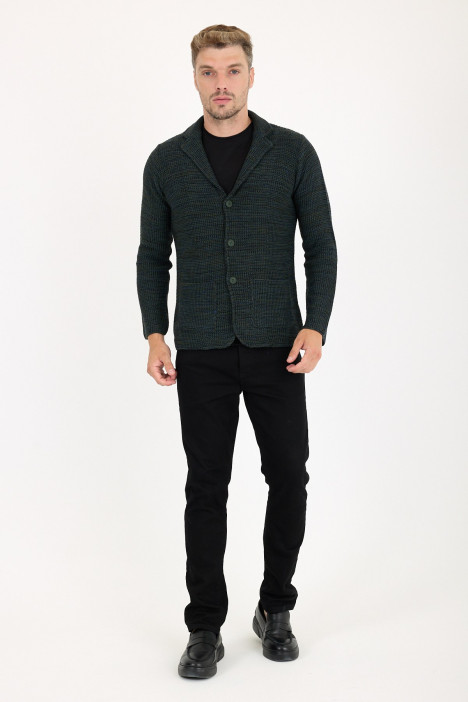 Green Blazer Collar Button Wool Knit Jacket