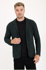 Green Blazer Collar Button Wool Knit Jacket