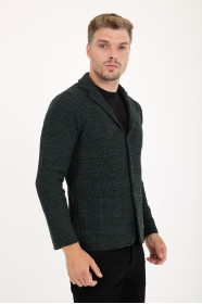 Green Blazer Collar Button Wool Knit Jacket