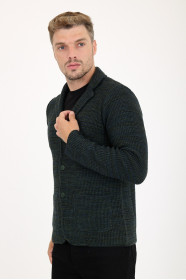 Green Blazer Collar Button Wool Knit Jacket