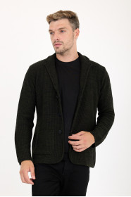 Khaki Blazer Collar Button Wool Knit Jacket