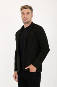 Khaki Blazer Collar Button Wool Knit Jacket