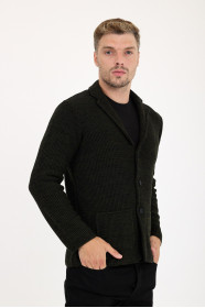 Khaki Blazer Collar Button Wool Knit Jacket