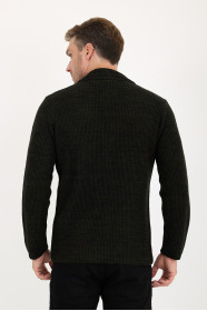Khaki Blazer Collar Button Wool Knit Jacket