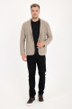 Brown Melange Blazer Collar Button Wool Knit Jacket