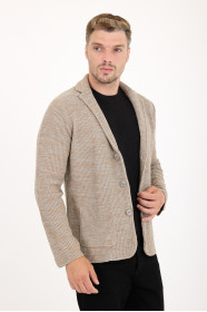 Camel Blazer Collar Button Wool Knit Jacket