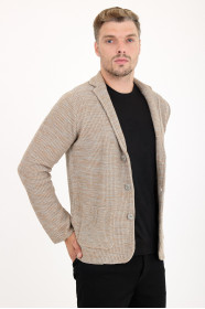 Camel Blazer Collar Button Wool Knit Jacket