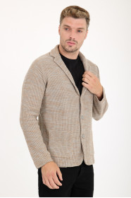 Camel Blazer Collar Button Wool Knit Jacket