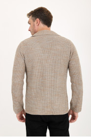 Camel Blazer Collar Button Wool Knit Jacket