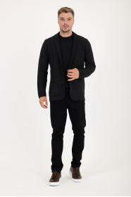 Brown Melange Blazer Collar Button Wool Knit Jacket