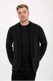 Brown Melange Blazer Collar Button Wool Knit Jacket