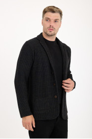 Brown Melange Blazer Collar Button Wool Knit Jacket
