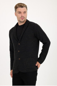 Brown Melange Blazer Collar Button Wool Knit Jacket