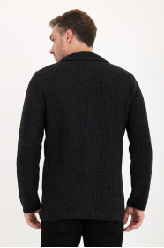Brown Melange Blazer Collar Button Wool Knit Jacket