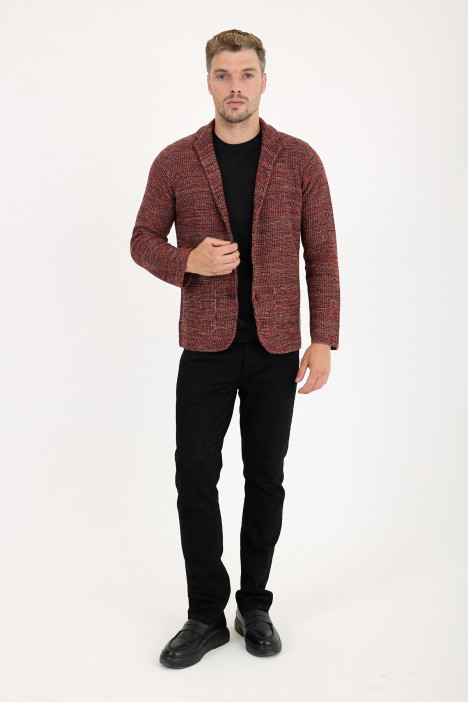 Copper Blazer Collar Button Wool Knit Jacket
