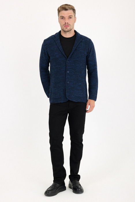 Parliament Blue Blazer Collar Button Wool Knit Jacket