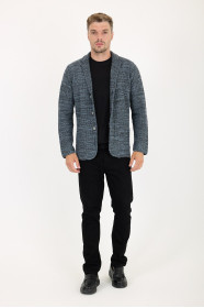 Dark Grey Blazer Collar Button Wool Knit Jacket