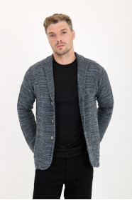 Dark Grey Blazer Collar Button Wool Knit Jacket