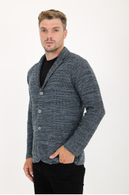 Dark Grey Blazer Collar Button Wool Knit Jacket