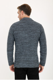 Dark Grey Blazer Collar Button Wool Knit Jacket