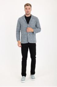 Mid Grey Blazer Collar Button Wool Knit Jacket