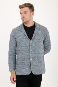 Mid Grey Blazer Collar Button Wool Knit Jacket