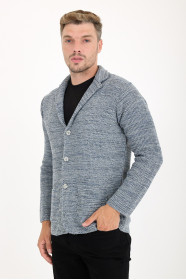 Mid Grey Blazer Collar Button Wool Knit Jacket