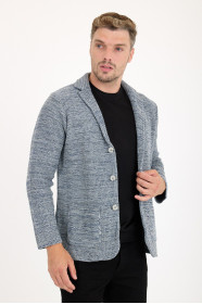 Mid Grey Blazer Collar Button Wool Knit Jacket