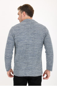 Mid Grey Blazer Collar Button Wool Knit Jacket
