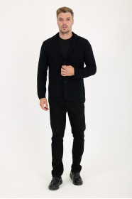 Dark Navy Blazer Collar Button Wool Knit Jacket