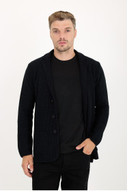 Dark Navy Blazer Collar Button Wool Knit Jacket
