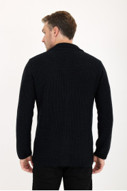 Dark Navy Blazer Collar Button Wool Knit Jacket