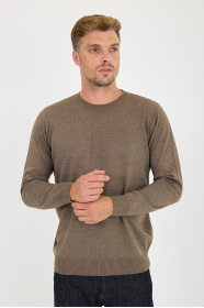 Brown Crew Neck Wool Knit Sweater