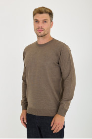 Brown Crew Neck Wool Knit Sweater