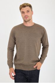 Brown Crew Neck Wool Knit Sweater
