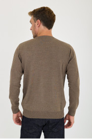 Brown Crew Neck Wool Knit Sweater