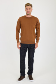 Tan Crew Neck Wool Knit Sweater