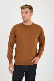 Tan Crew Neck Wool Knit Sweater
